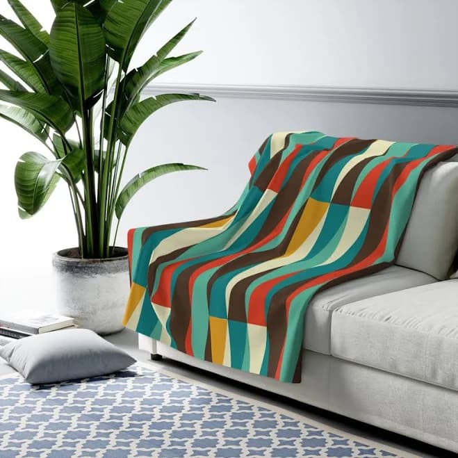 Mid Century Modern Geometric Diamond Sherpa Fleece Throw Blanket