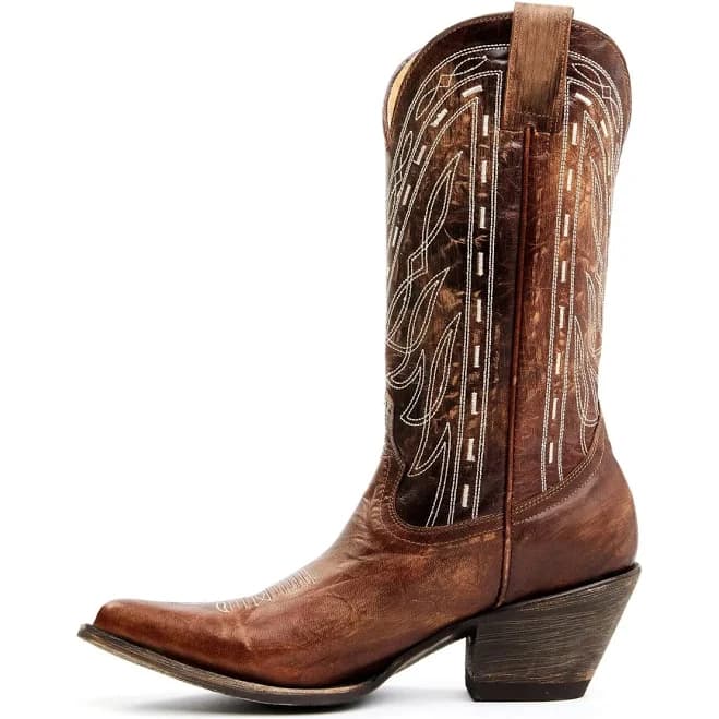 Pointed-Toe Western Embroidery Mid Calf Cowgirl Boots