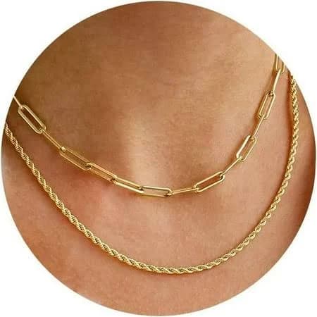 14K Dainty Gold Layered Cuban Link Chain Necklace