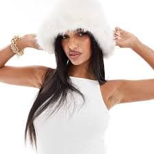 ALDO faux fur oversized bucket hat in off white | ASOS
