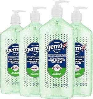 Germ-X Advanced Hand Sanitizer with Aloe and Vitamin E, 1 Liter (Pack of 4), Less Drying Moisturizing Gel, No Rinse Formula, Pump Bottle