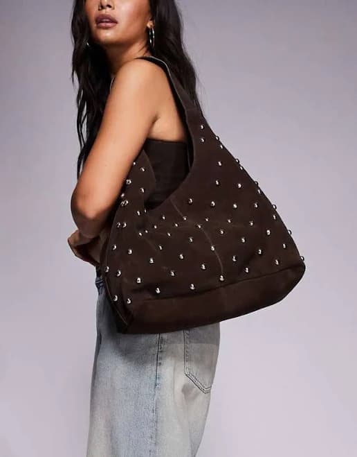 River Island Studded Suede Slouch Bag