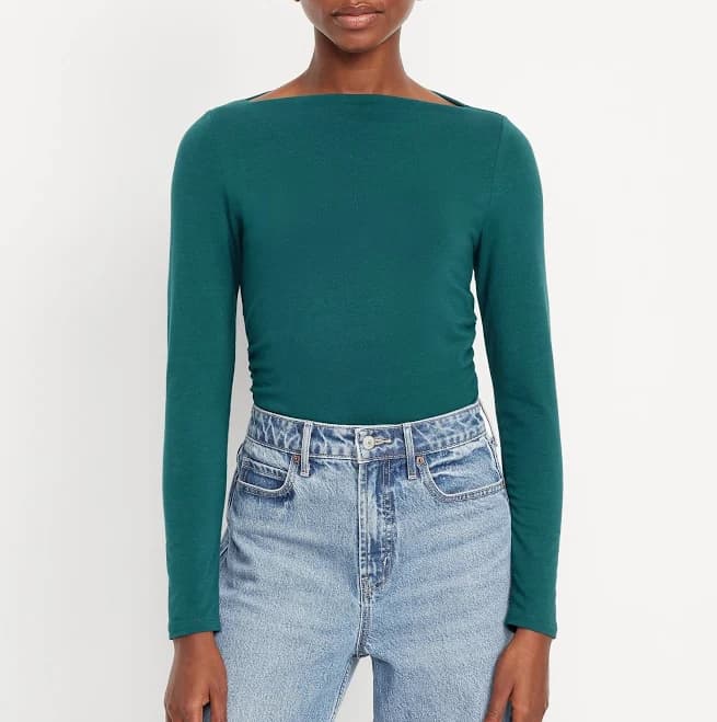 Old Navy Women's Long-Sleeve Ruched Top with Slit-Neck