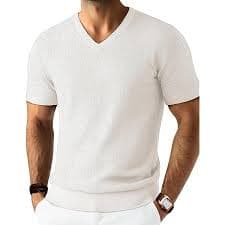 PJ PAUL JONES Mens Shirts Waffle Round Neck Knitwear Knit Tee Fall Basic Short Sleeve Fashion Pullover Tee Apricot S: Buy Online at Best Price in UAE - Amazon.ae
