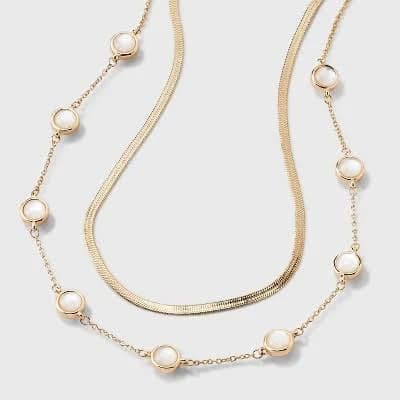 A New Day Herringbone Chain Necklace with Stones