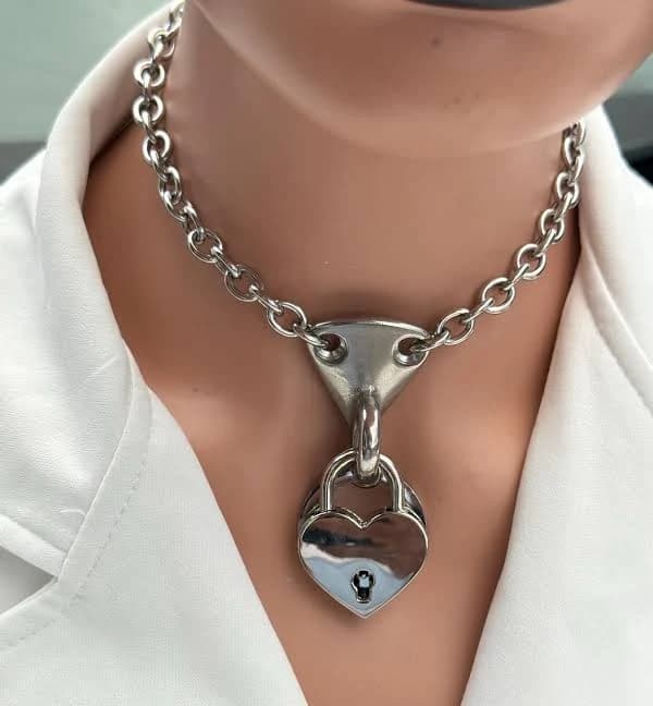 Punk Goth Stainless Steel Rolo Chain Heart Padlock Choker