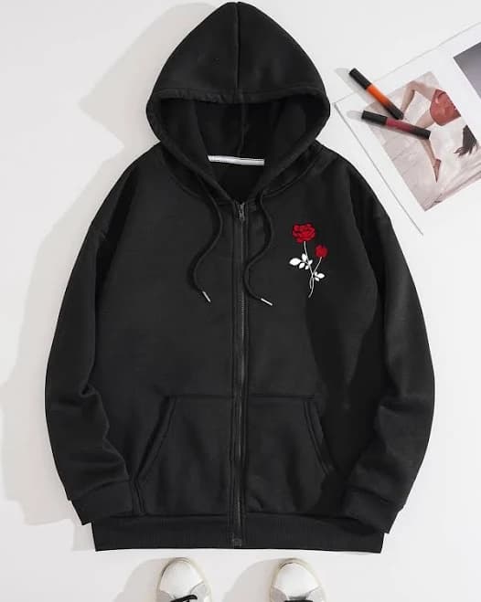 Women's Floral Print Regular Fit Long Sleeve Zip Up Hoodie