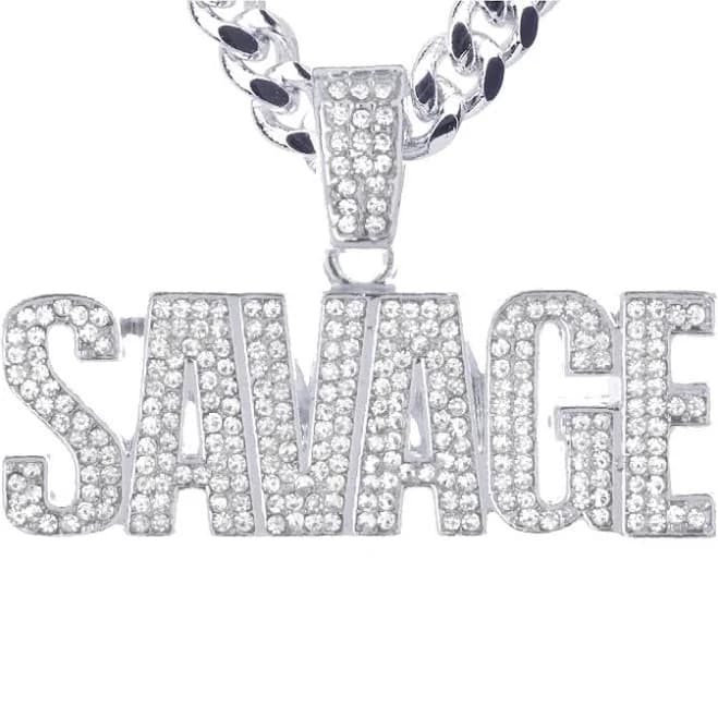 Iced Silver Plated Savage Pendant 24 Inch Cuban Chain Necklace Cpb