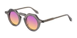 Translucent Gray Keyhole Bridge Retro-Vintage Round Gradient Sunglasses with Purple / Yellow Sunwear Lenses - Arbor