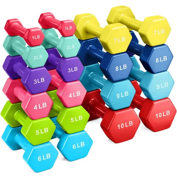 French Fitness Colorful Hex Vinyl Dumbbell Set