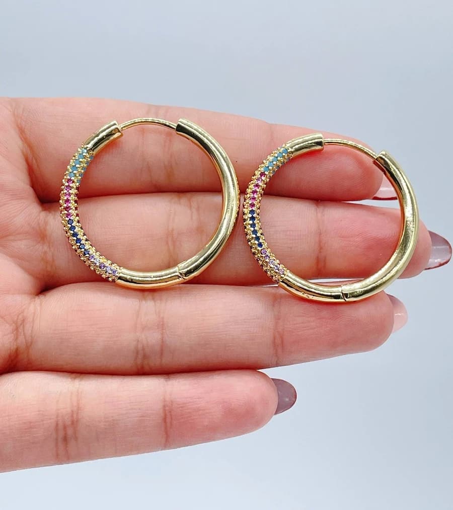 18K Gold Cubic Zirconia Pave Hoop Earrings