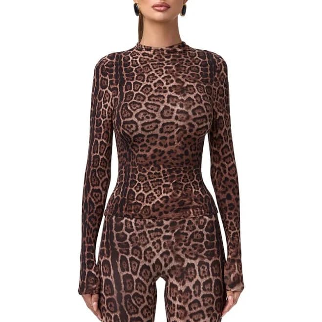 Naked Wardrobe Women's Crocodile Print Turtleneck Top