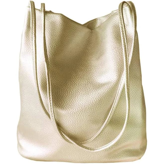 Just Mode Women's Metallic Leather Hobo Tote Bag