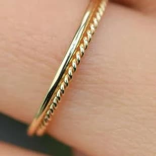 14K Solid Gold Twisted Ring Set