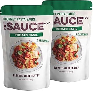 Always Fresh, Two Servings, Tomato Basil Gourmet Pasta Sauce (2-pack), Le Sauce & Co. Imported Italian San Marzano Tomatoes, Tomato Sauce, All Natural, Low Sugar, Fresh Basil, Light Tomato Sauce
