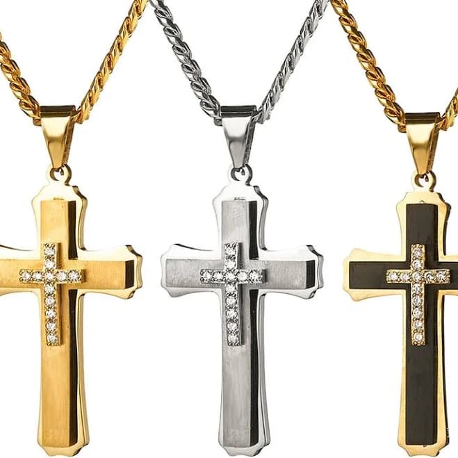 Titanium Steel Cross with Inlaid Diamond
