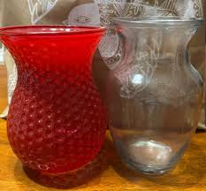 Lot 2 Vases Dimpled Red and Round Clear Glass Flower Vase Table Decor Flowers | eBay