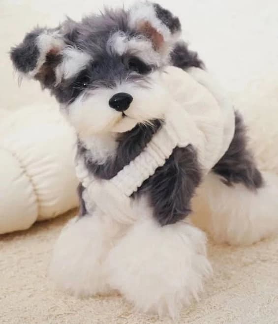 Handmade Poseable Schnauzer Art Doll: Realistic Plush Dog Toy
