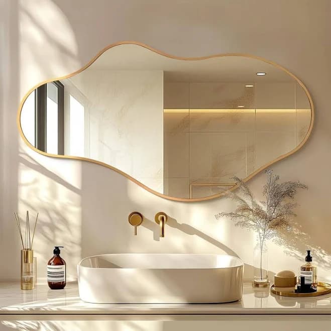 Hochwertiges 24 in. W x 43 in. H Irregular Gold Aluminum Alloy Framed Asymmetrical Wall Mirror