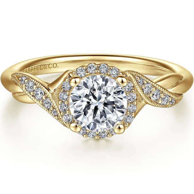 14K Yellow Gold Round Halo Diamond Engagement Ring