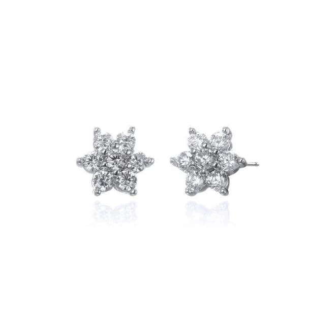 Graziella Sterling Silver CZ Flower Cluster Stud Earrings