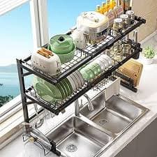 Amazon.com - Over The Sink Dish Drying Rack, Large 3 Tier Dish Drainer Rack Organizer for Kitchen Shelf, Expandable Above Sink Dish Rack with Utensils Holder (Black - 65~85cm/85~105cm)