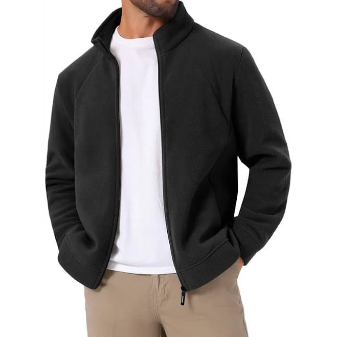 Inspire Chic Men's Stand Collar Full Zip Plush Fleece Jacket