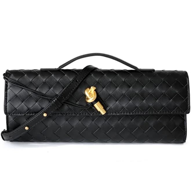 Woven Leather Crossbody Clutch Purse