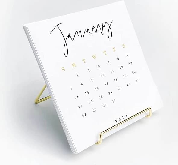 2026 Minimalist Desk Calendar - Desk Calendar Set - Calendar + Gold Stand - Modern Desk Calendar - 2026 Desk Calendar - Calendar with Stand