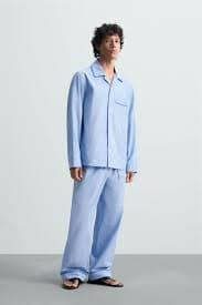 CONTRAST PYJAMA BOTTOMS - Sky blue | ZARA New Zealand
