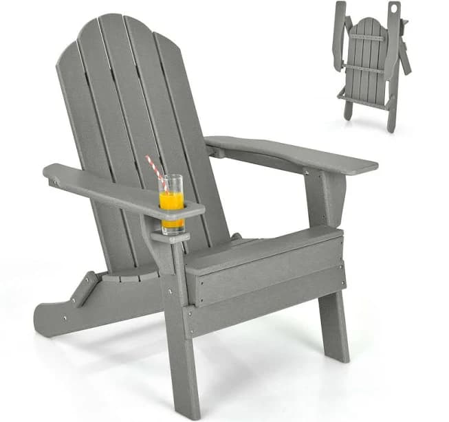 HDPE Folding Adirondack Chair Outdoor Fire Pit Chair with Cup Holder