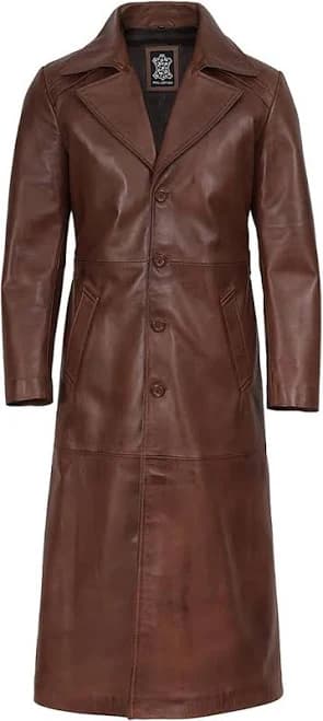 Men's Real Long Leather Trench Duster Coat