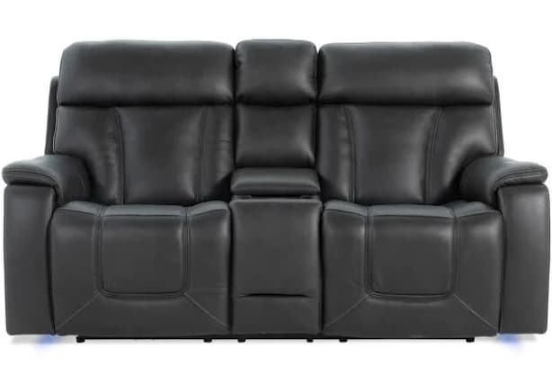 Bob's Discount Furniture Showcase Leather 77'' Immersive Audio Power Reclining Console Loveseat