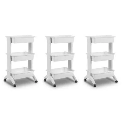 Sterilite 3 Tier Utility Rolling Organization Cart Portable Storage Bins