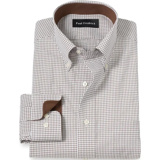 Non-Iron Cotton Check Dress Shirt With Contrast Trim