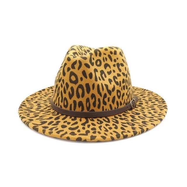 Vintage Leopard-Printed Felt Panama Fedora Hat with Belt