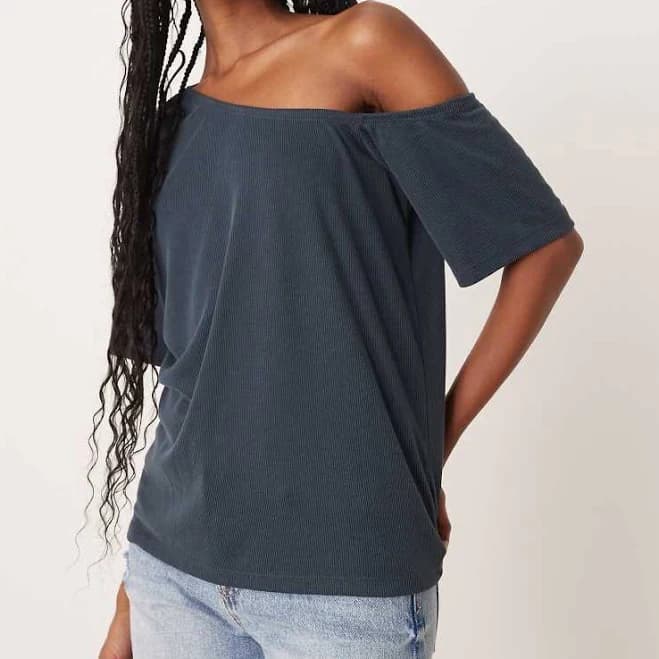 ASOS Slouchy Off Shoulder Ribbed Tee