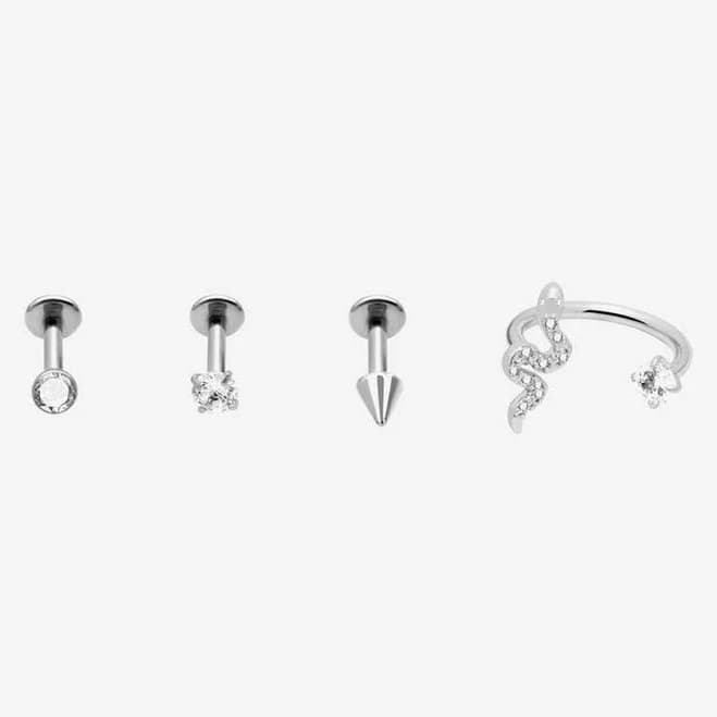 4 Pack Steel Snake & Spike Labret Stud & Lip Ring