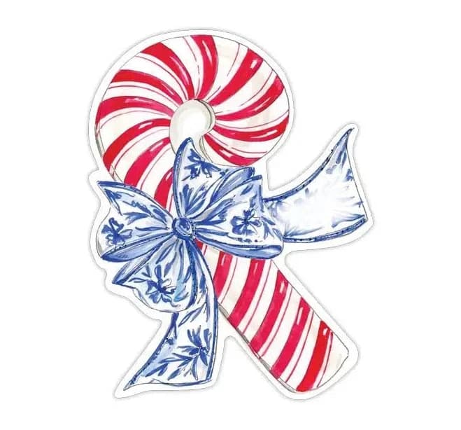 Red and White Striped Candy Cane with Blue Bow