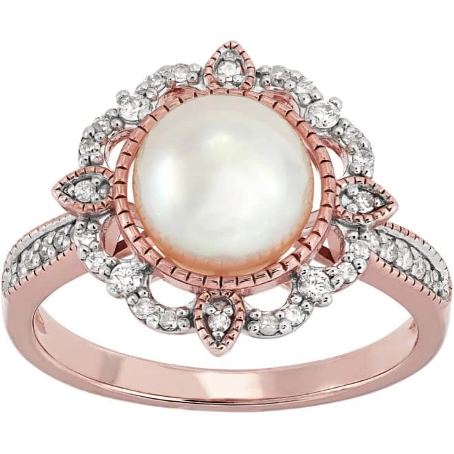 0.25ctw Freshwater Pearl Halo Ring in 10K Rose Gold