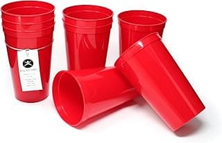 22 Ounce Reusable Plastic Stadium Cups Red, 8 Pack, Made in USA, BPA-Free Dishwasher Safe Plastic Tumblers