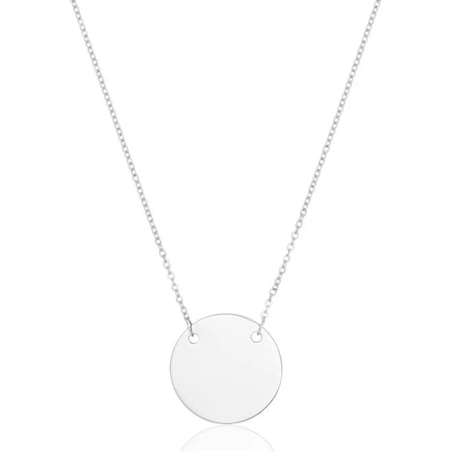 Modern Round Silver Engraved Disc Charm Necklace
