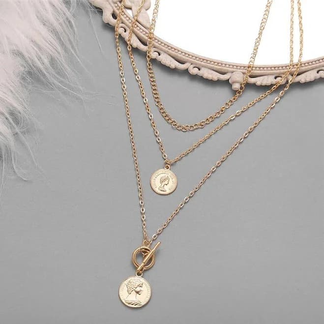 Multi-layer Chunky Chain With Coin Pendant Necklace