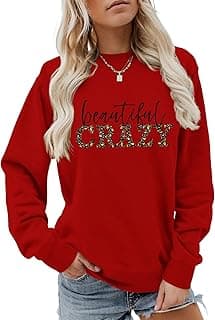 Beautiful Crazy Sweatshirt Women Fashion Leopard Letter Graphic Shirts Casual Crewneck Pullover Tops