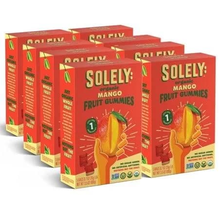Solely Organic Mango Whole Fruit Gummies (pack of 8 Boxes, 5 Individual Bags per Box), Healthy Chewy Snacks for All, Vegan Snacks, 40 Bags (3.5 oz),