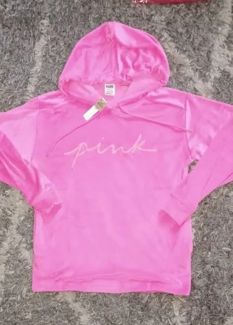 Vs Pink Velour Campus Hooded Pullover Brand Size Xs Hot Pink Logo