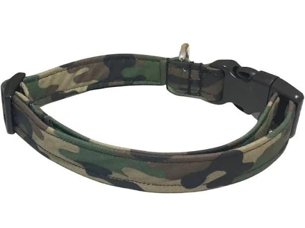 Camouflage Collar for Dogs or Cats with Green, Khaki, Brown, Black Coloring & Black Buckle or Martingale Options