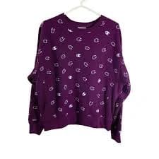Champion Women Reverse Weave Crew Neck Logo Sweatshirt Purple size XL