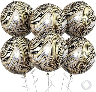 6 Pcs Black Gold and White Balloons, Saxuxu Black and Gold Balloons, 22 Inch Big Round Foil Balloon for Graduations Birthday Party Baby Shower Wedding Decorations