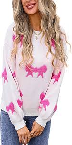 CORIRESHA Women's Contrast Bow Sweater Crewneck Long Sleeve Winter Cute Knit Pullover Top Apricot at Amazon Women's Clothing store